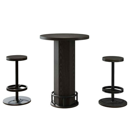 Resenkos 3-Piece Pub Dining Set, Modern Round Bar Table with 2 Stools, Kitchen Counter Height, Wood Top - Black