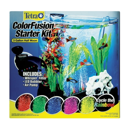 Tetra Colorfusion Glass Starter Aquarium Kit 3 Gallons, Half-Moon Shape, with Bubbler and Color-Changing Light Disc