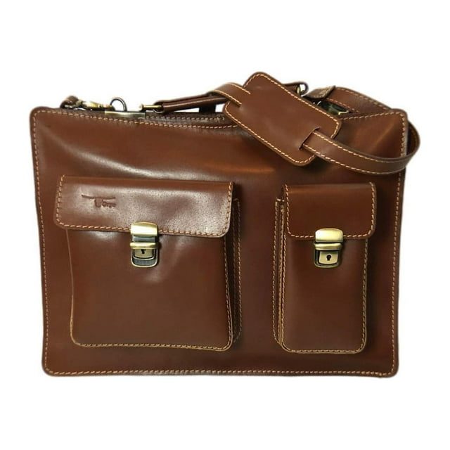 Unisex Toure Leather Briefcase Light Brown