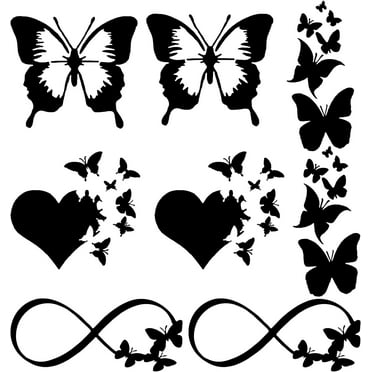 8 Sheets 4 Style Infinity Heart & Butterfly Laser Style Plastic Adhesive Car Stickers Waterproof Window Decals for Car Wall Decoration Black 125~173x78~136x0.1mm 2 Sheets/style