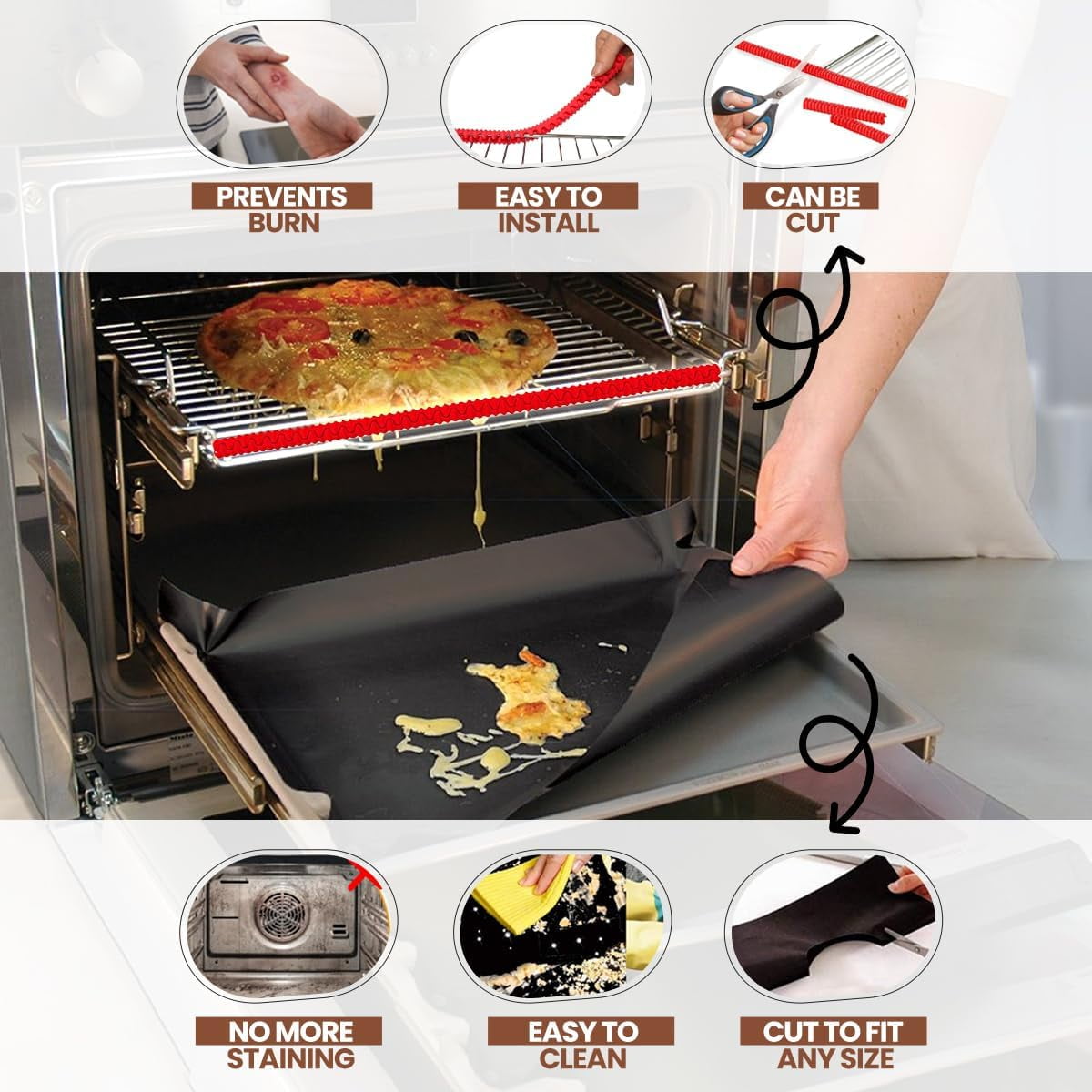 ThreadNanny 2-Pack Large Oven Liner Mats and 2-Silicon Oven Rack Protector Guard for Bottom of Oven
