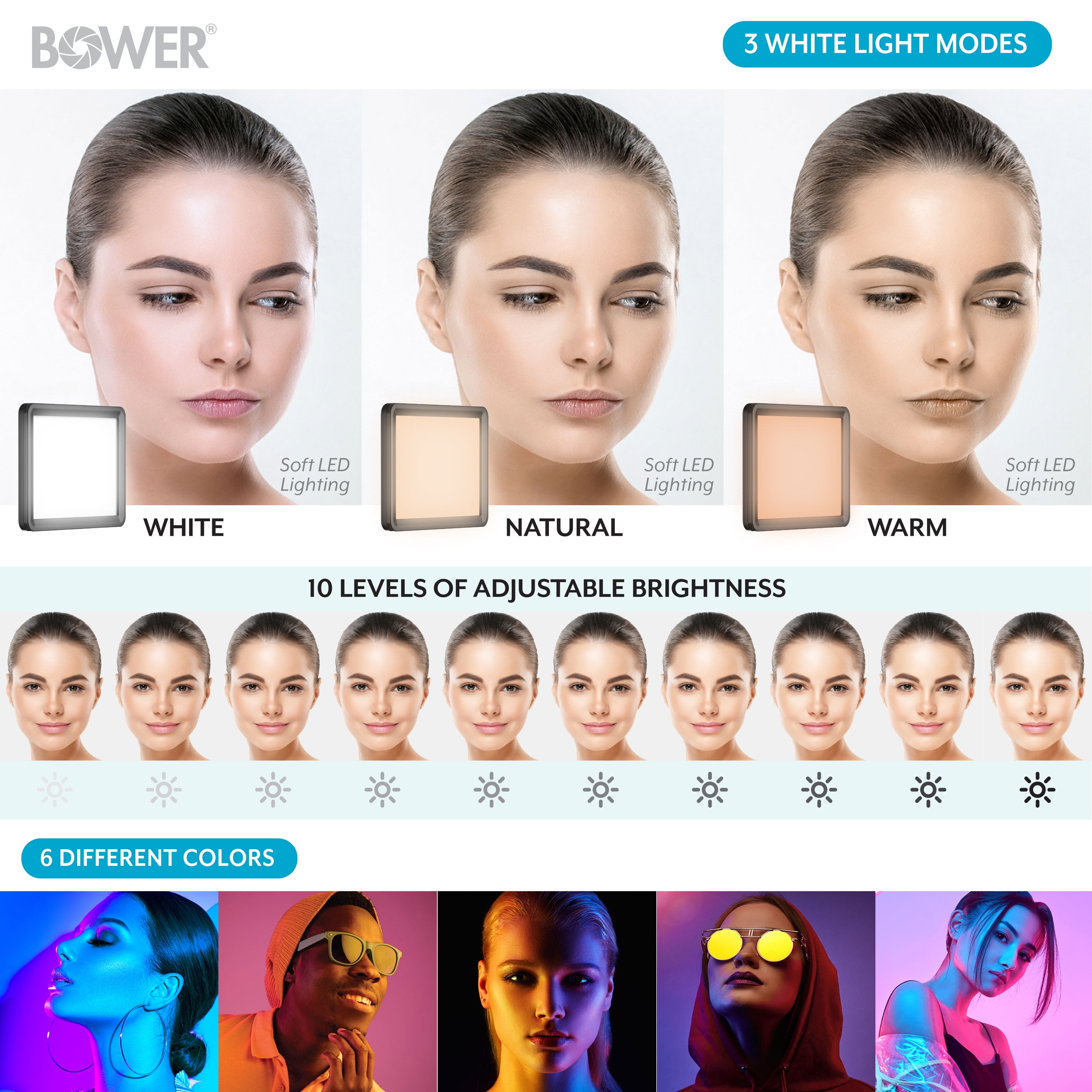 Bower 8" Creator LED RGB Light Kit 2-Pack w/ 32" Extendable Aluminum Stands , Perfect for Content Creation