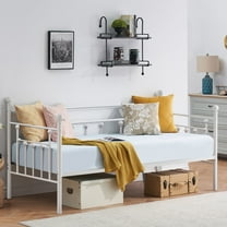 Victoria Twin Size Metal Daybed Platform with 4 Legs Slats Support,White
