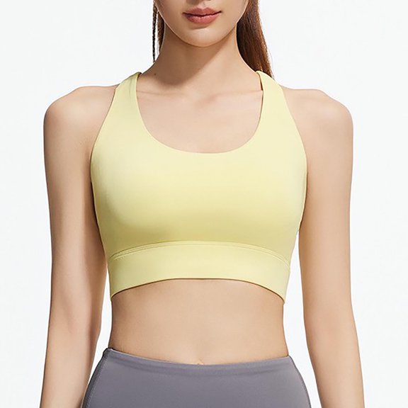 Wensltd Womens Sport Yoga Bras Crew Neck Sleeveless Cropped Tops Trendy Workout Fitness Push Up Bra Black