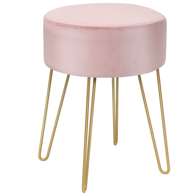 Costway Round Velvet Ottoman Footrest Stool Side Table Dressing Chair w/Metal Legs Pink