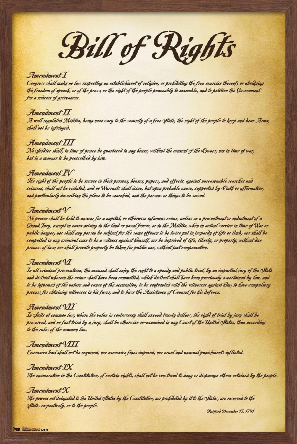 The United States of America - Bill of Rights Wall Poster, 22.375" x 34"