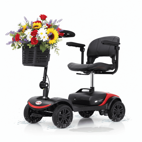 Segmart 10-Mile 4-Wheel Adult/Senior Scooter, Foldable Compact Scooter for Seniors with Removable Basket, 300W Electric Wheelchair, 5 mph