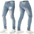thumbnail image 2 of JINMGG Men Pants Clearance Men Slim Biker Zipper Denim Jeans Skinny Frayed Pants Distressed Rip Trousers Light Blue 36, 2 of 9
