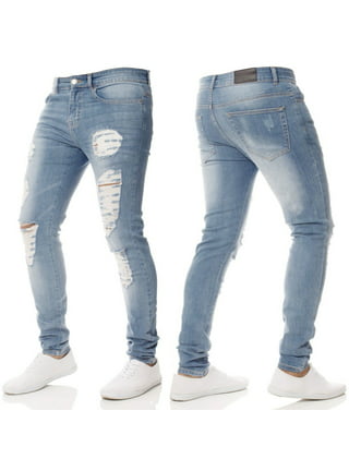 Aoochasliy Mens Jeans Clearance Reduced Price Men's Side Pocket Trousers  with Zipper Placket Skinny Jeans