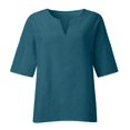 thumbnail image 3 of Women Tops, Loose Blouses Casual Solid V Neck Short Sleeve Button Down Linen Shirt Lightweight Tops Women'S Red Sweatshirt Graphic Tees Tank Top For Crochet Tops Casual Outfits (L, Royal Blue) ZMTing, 3 of 5