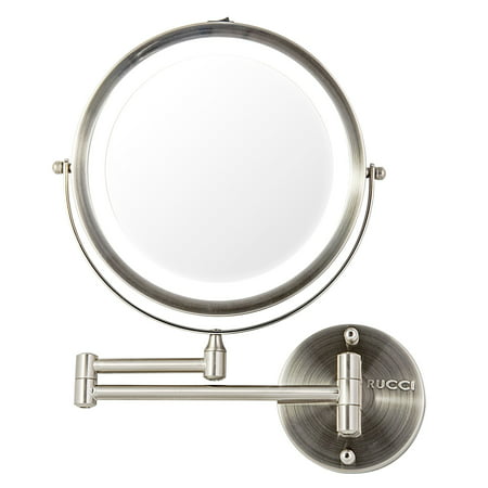 7'' Wall Mounted LED Lighted Makeup Mirror - 10x/1x Magnifying Vanity Mirror 3 Tones Light 360? Swivel Satin Nickel Finish - 16.5