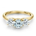 thumbnail image 3 of Gem Stone King 18K Yellow Gold Plated Silver Sky Blue Topaz and White Topaz Engagement Ring for Women | 2.20 Cttw | Round 6MM | Gemstone November Birthstone | Size 6, 3 of 6