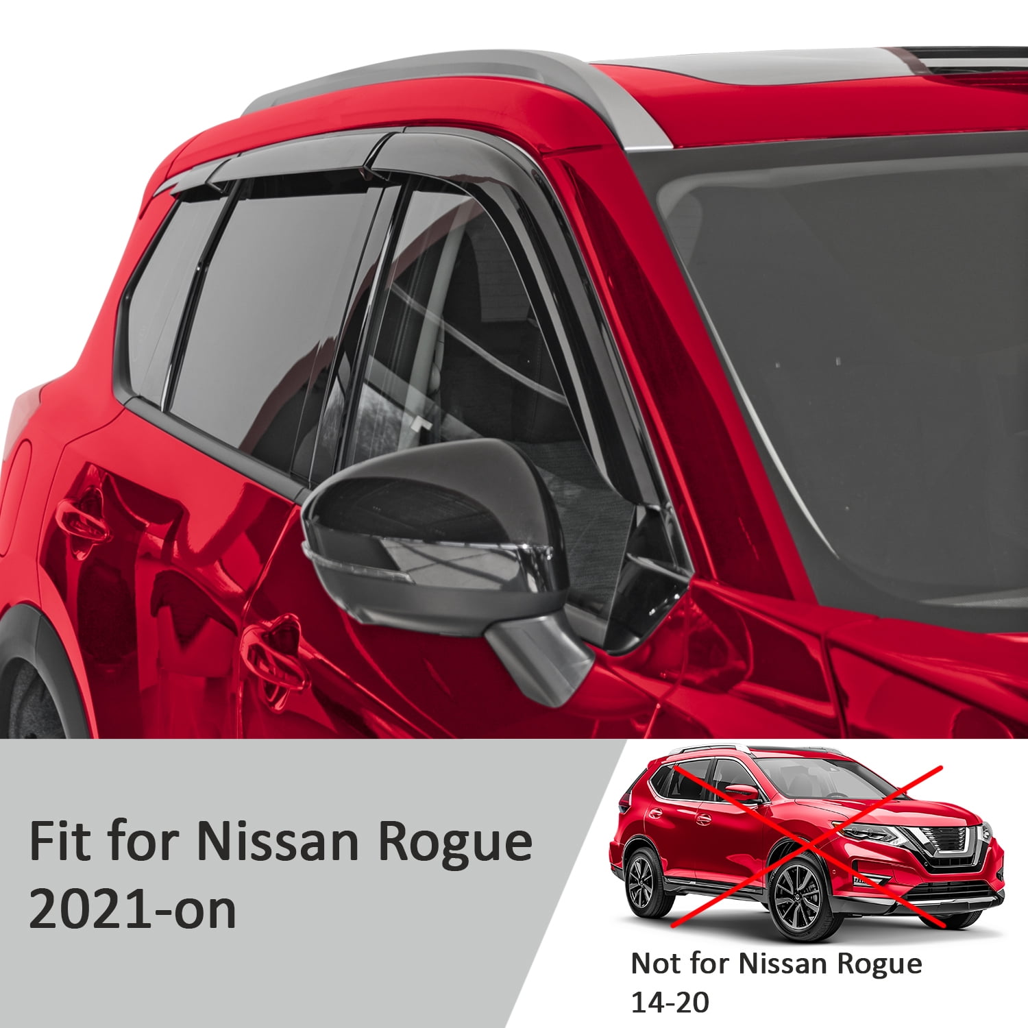 Voron Glass Tape-on Extra Durable Rain Guards for Nissan Rogue 2021-2026, Window Deflectors, Vent Window Visors, 6 Pieces - 100444