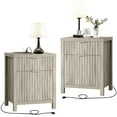 thumbnail image 1 of OAKHAM Gray Nightstand with 2 Drawers, Farmhouse Bedside Table with Charging Station, Set of 2, 1 of 7