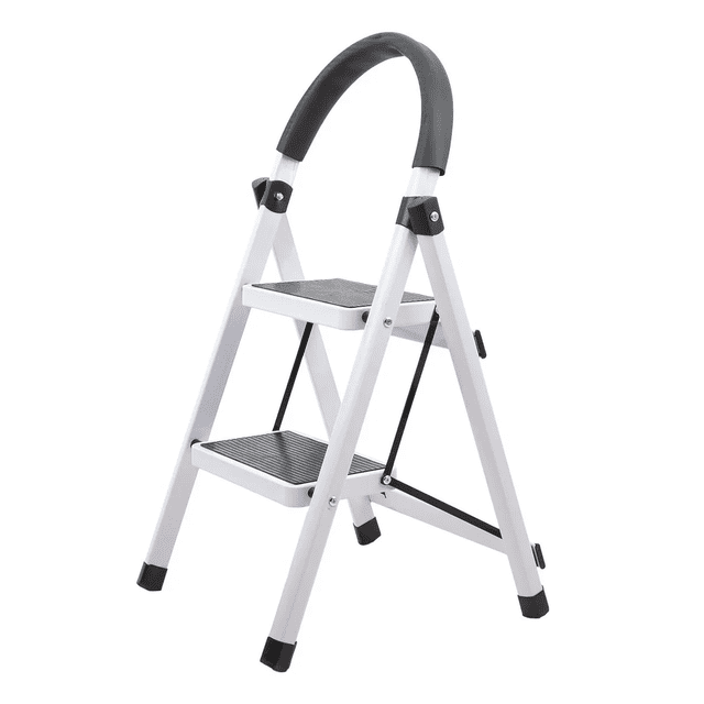 Escalera Acero Tijera Tubular 2 Peldaños Plegable Portátil Eo Safe Imports Blanco