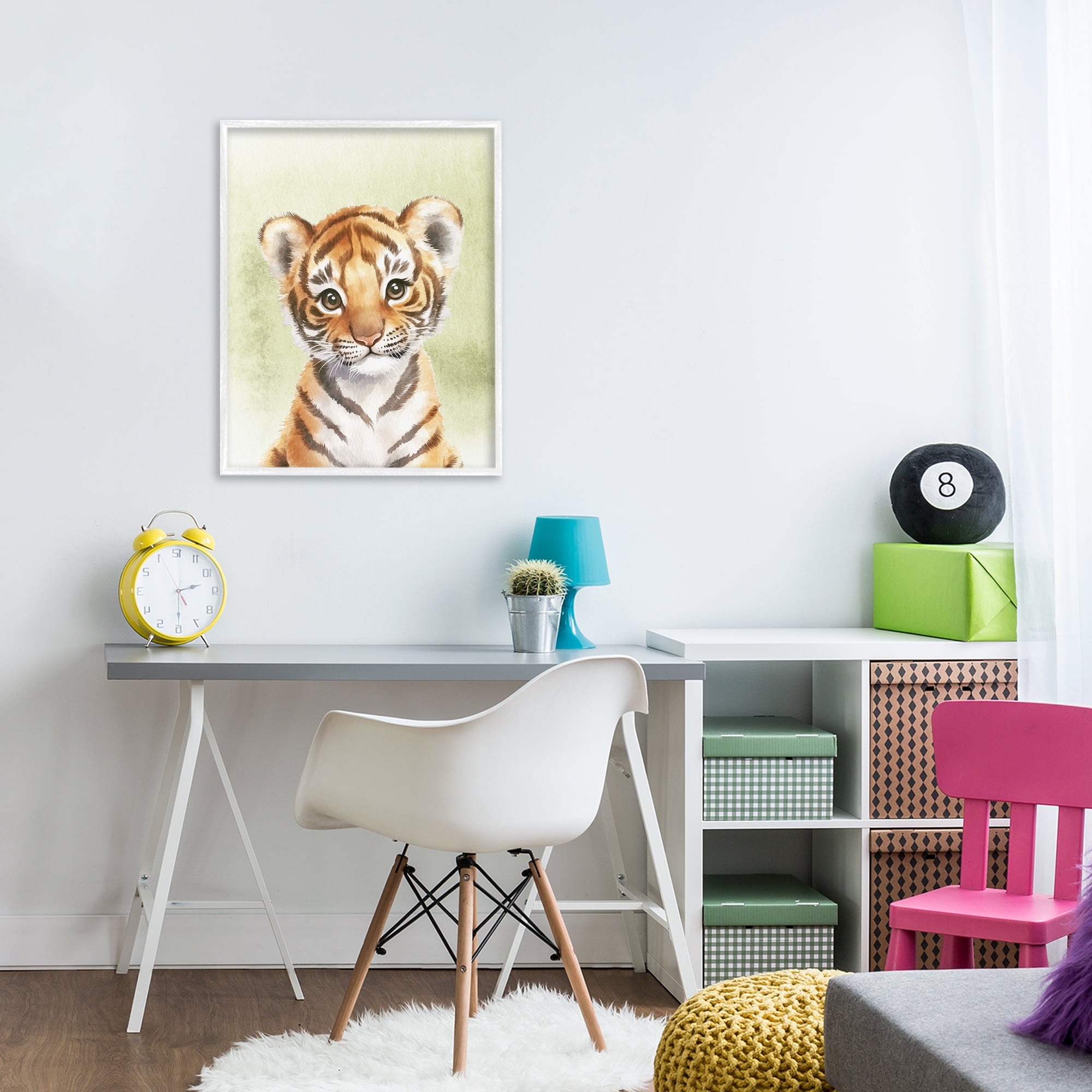 Stupell Industries Jungle Friends Baby Tiger White Framed Giclee Art, design by Christine Simpson Art