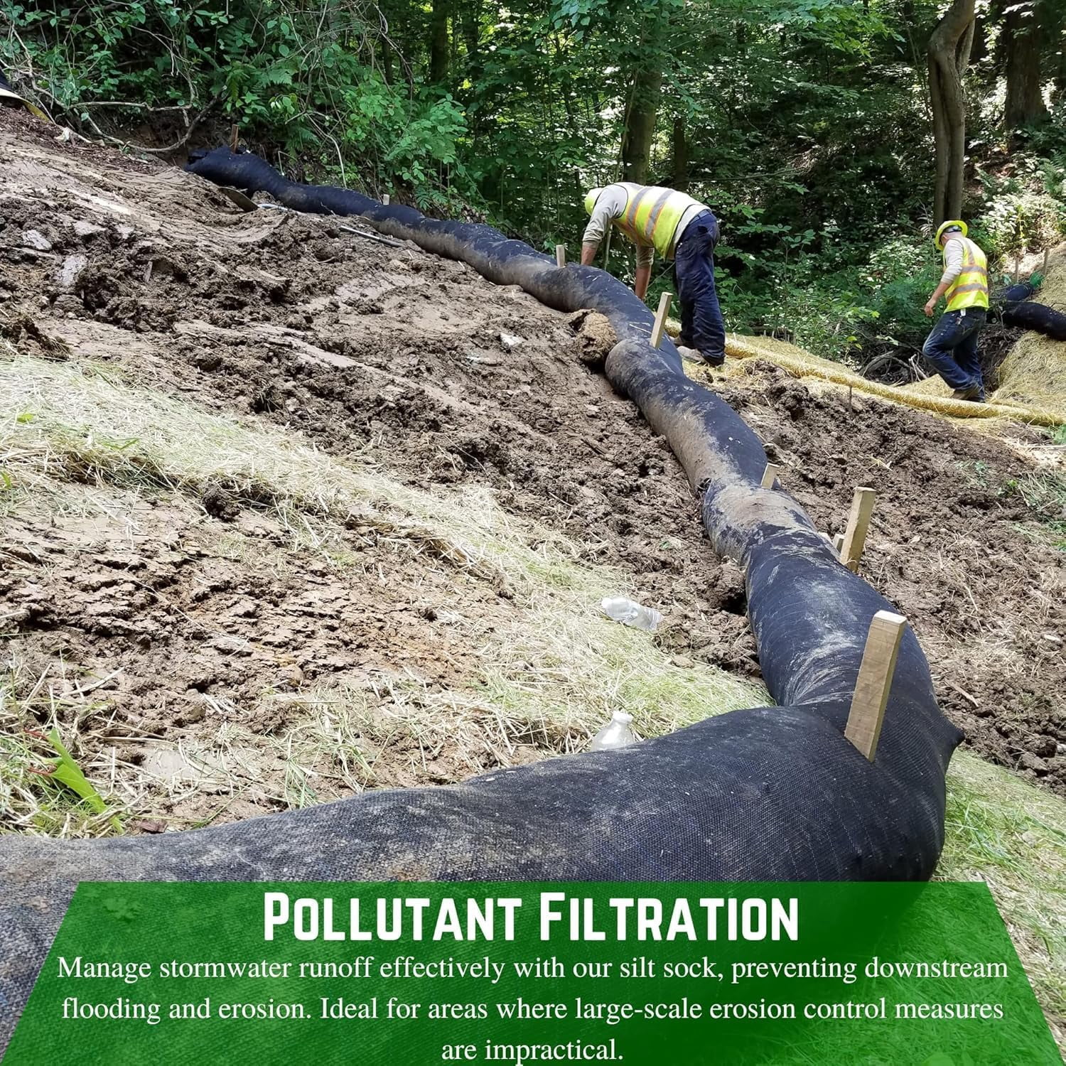 Farm Plastic Supply - Erosion Control Silt Sock - 8" x 20' - Sediment Filter for Stormwater Drainage, Erosion Control, Drain, Inlets, Catch Basins
