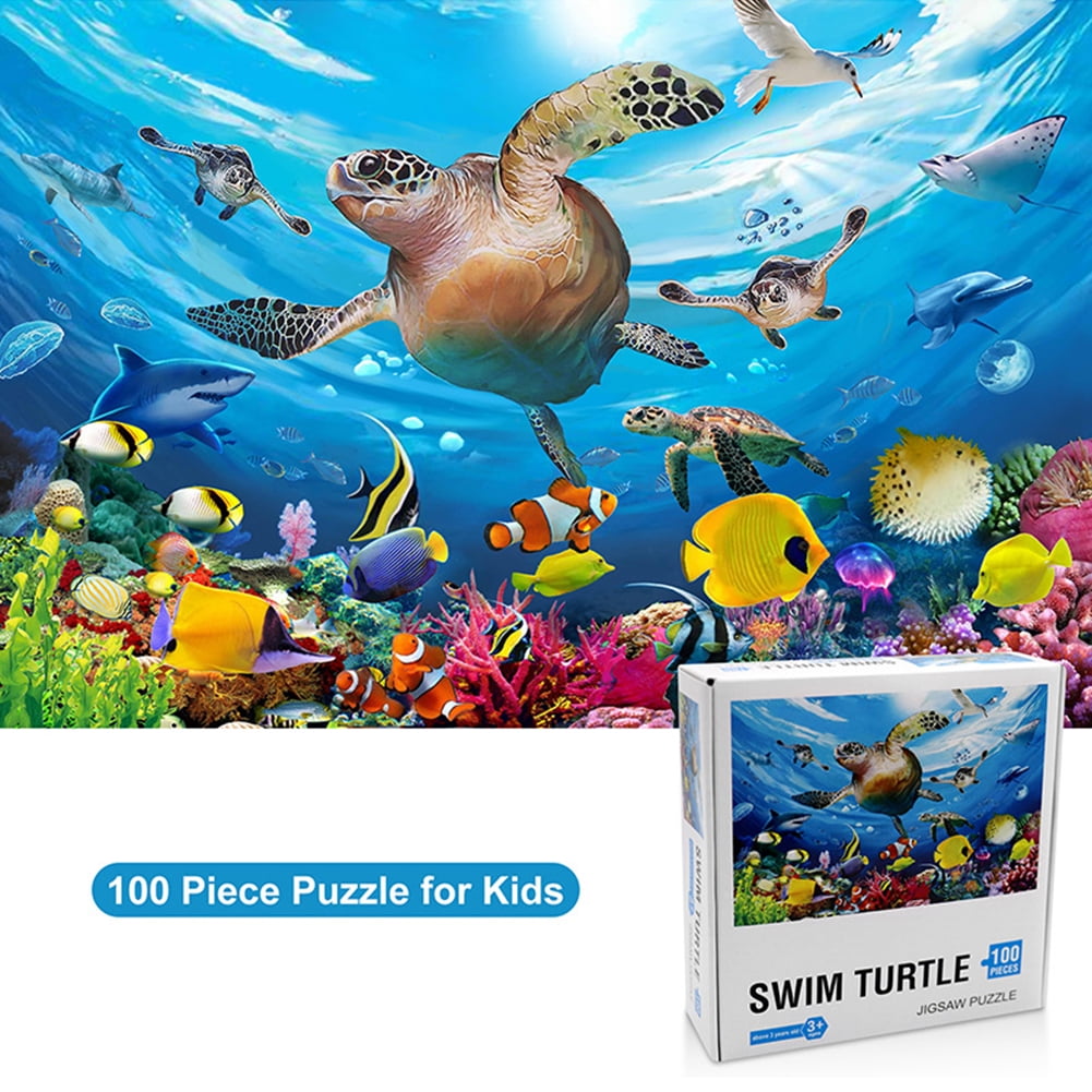 Sopu 100 Pieces Puzzle for Kids Ages 4-8 Underwater Dolphins Love Design 100 Piece Jigsaw Puzzles Toys for Boys and Girls