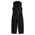 thumbnail image 7 of Guluxicc Womens Hooded Linen Jumpsuit Sleeveless Button Down Utility Pockets Tapered Leg Casual Loose Summer Vacation Overalls, 7 of 7