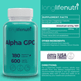 thumbnail image 2 of LongLifeNutri Alpha GPC Choline 300 mg - 120 Vegetarian Capsules, Supplement for Focus & Productivity, 2 of 7