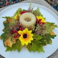 thumbnail image 6 of geerera Fall Sunflower Candle Ring, Artificial Harvest Floral Mini Wreath for Pillar Candles, Rustic Autumn Tabletop Decor for Thanksgiving & Halloween Home, 9.8", 6 of 9