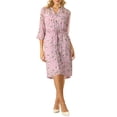 thumbnail image 1 of INSPIRE CHIC Vestido Camisero Floral Elegante para Mujeres con Cuello en V, Manga 3/4, Con Cinta Frontal, Vestido de Chifón Fluido XL Morado Rosa, 1 of 5