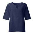 thumbnail image 5 of Aboser Women's Oversized T Shirts Loose Fit V Neck T-Shirt Casual Elbow Sleeve Tunic Tops Dressy Work Blouse Solid Color Cotton Linen Blouses for Women Dressy Tops, 5 of 6