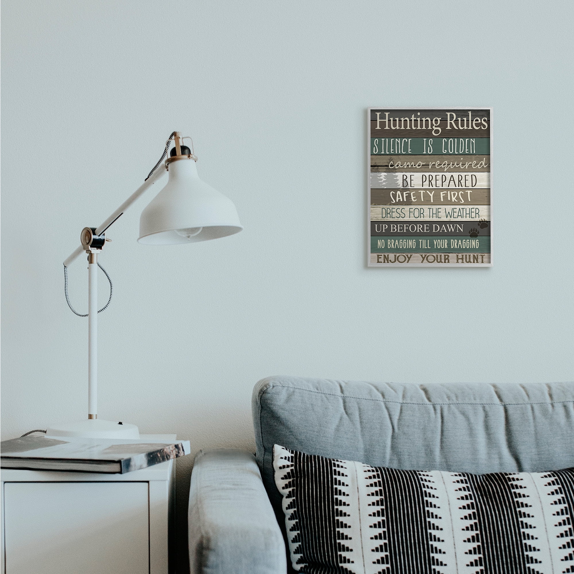 Stupell Industries Cabin Hunting Rules Rustic Charm Brown Green Gray Framed by Kim Allen