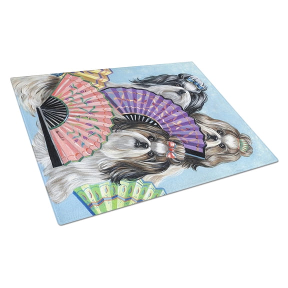 Carolines Treasures PPP3190LCB Shih Tzu Top Fans Glass Cutting Board Large, 12H x 16W, multicolor