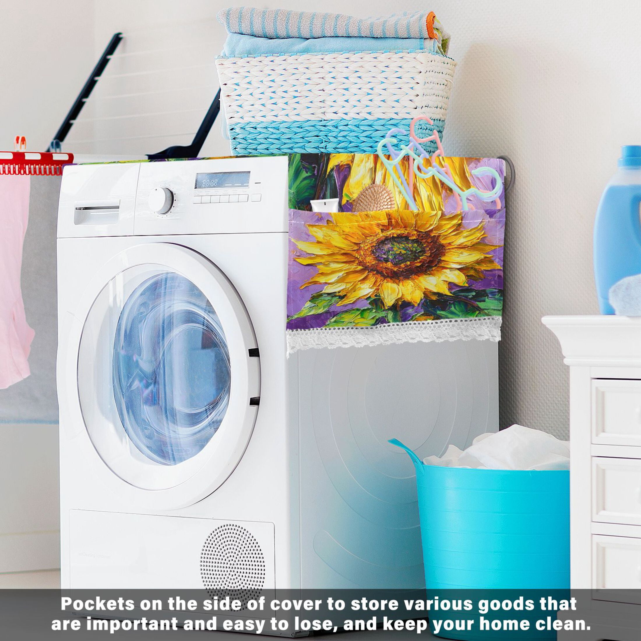 WOBOGO Bright Yellow Sunflower Washing Machine Cloth Dryer Refrigerator Top Cover Protective Non-Slip Mat For Kitchen Laundry