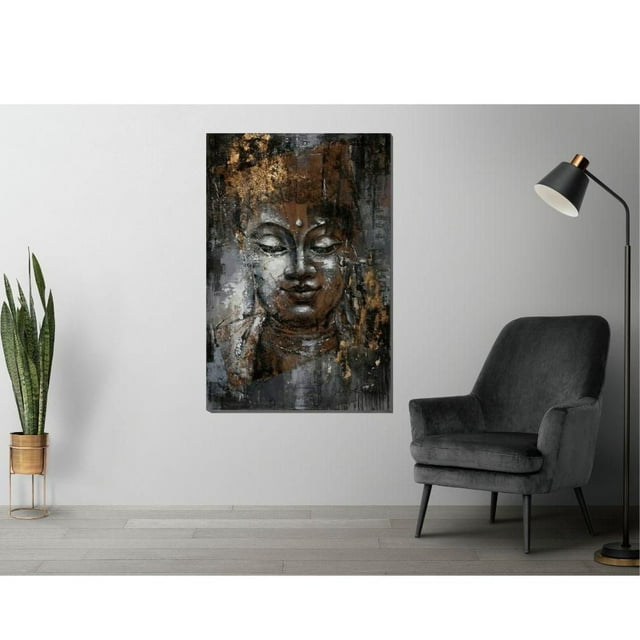 BUDDHA 50% HAND-PAINTING , ART WALL.<br>59"H x 39"W x 1.35"D