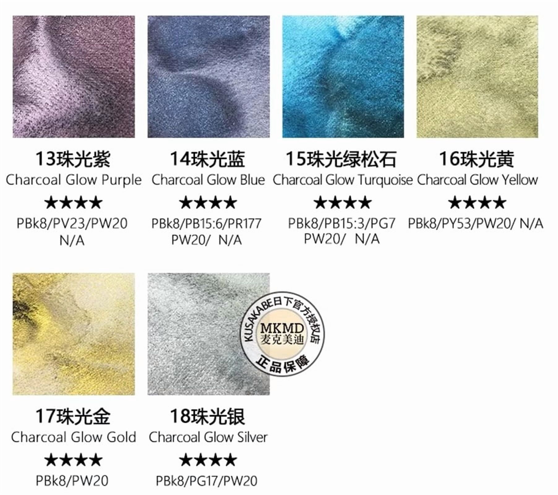 Kusakabe artist watercolor charcoal glow color series 6 colors 10ml, made in Japan