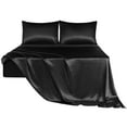 thumbnail image 1 of Unique Bargains Ensemble de Draps en Satin 4 Pcs Draps en Polyester Soyeux et Doux, 1 of 8