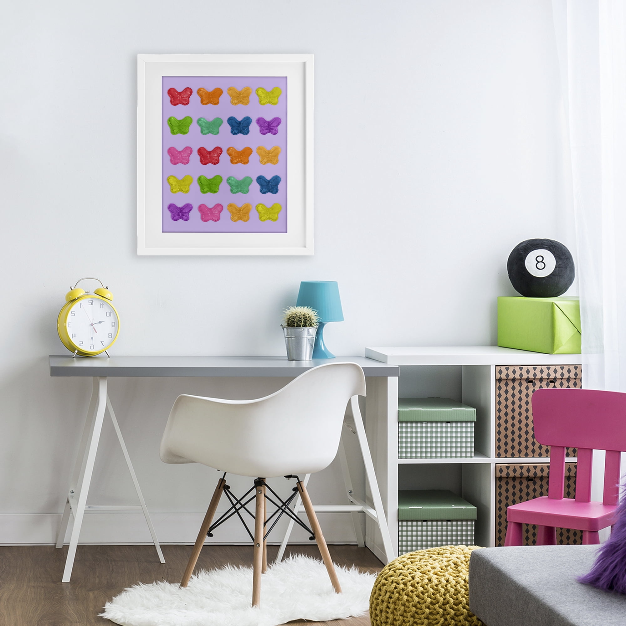 Stupell Industries Colorful Butterflies on Lilac White Framed Print Under Glass, design by LISH Creative