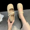 thumbnail image 4 of KIJBLAE Women's Cute Girls Mary Jane Shoes Comfortable Flats Soft Sole Buckle Strap School Uniform Toddler Beige Leather Loafers Spring Autumn Beige 35, 4 of 8