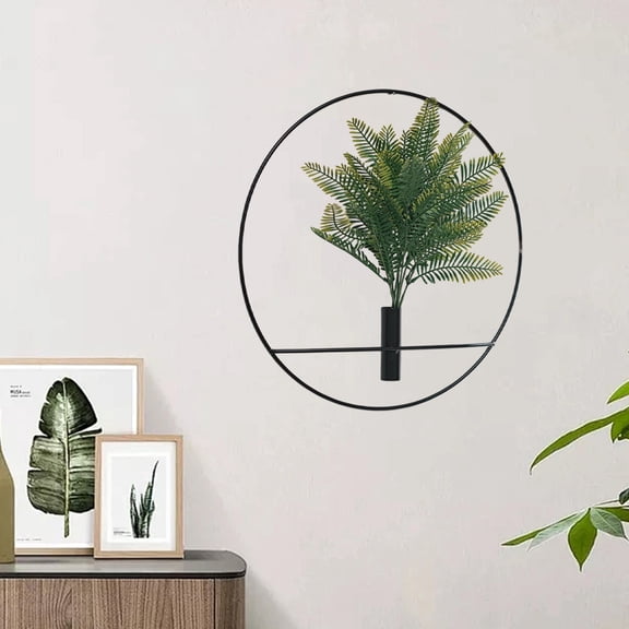 Qonioi Round Metal Hanging Hoop Artificial Wreath, Wall Decor Green Plants With Gold Hoop For Home, Decorative Artificial Greenery Wreath For Wall Door Living Room Wedding