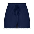 thumbnail image 5 of gbyLJF Summer Shorts for Women 2024 Fashion Floral Trim Drawstring Elastic Waist Palazzo Casual Vacation Shorts Navy M, 5 of 5