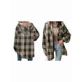 thumbnail image 3 of Women'S Flannel Hooded Plaid Shacket Thick Coat Winter Coat Button Down Warm and Fuzzy Fleece Jacket Olive Green XL, 3 of 6
