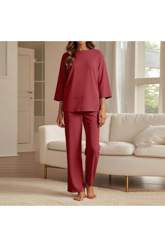 Women's Casual Trousers Suit Set Comfortable Round Neck Long Pants Outfit For Daily Wear Vacation Spring Summer Fall Dress And Coat Set for Women Women Suits Junior Pant Suits Stretch Suit Women