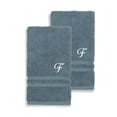 thumbnail image 3 of Authentic Hotel and Spa  Omni Turkish Cotton Terry Set of 2 Medium Blue Hand Towels with White Script Monogrammed Initial C, 3 of 5