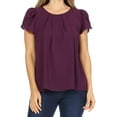 thumbnail image 5 of Women's Casual Solid Pleated Front Petal Cap Sleeve Round Neck Tee Blouse Top, 5 of 6