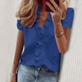 thumbnail image 2 of hxobax Women Summer Tops Ruffle Flowy V Neck Tshirt Elegant Puff Short Sleeve Work Blouse Tunic Tees, 2 of 6