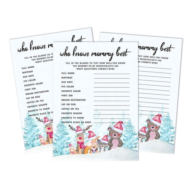 Inkdotpot Winter Jungle Theme 50-PackWho Knows Mommy BestBaby Shower GameCards Gender Neutral FunActivity Cards