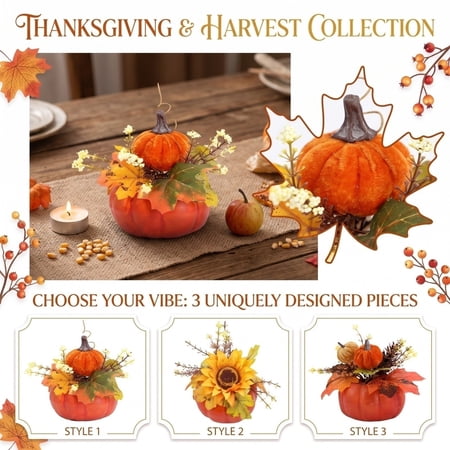 6.7 Thanksgiving Decorations Artificial Pumpkins and Maple Leaves Centerpiece Fall Table Decor for Home Autumn Fall Holiday Party Supplies for Dining Room Table 1Pack A