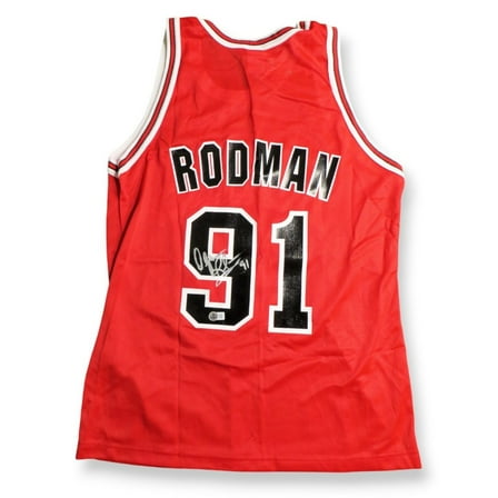 Dennis Rodman Signed Autographed Jersey Bulls Red Road #91 BAS BP10079