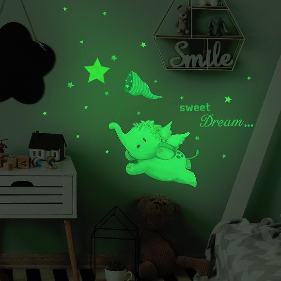 Elephant Wall Stickers,glow In The Dark Stickers,fluorescent Stars Ceiling Wall Decals,luminous Anim