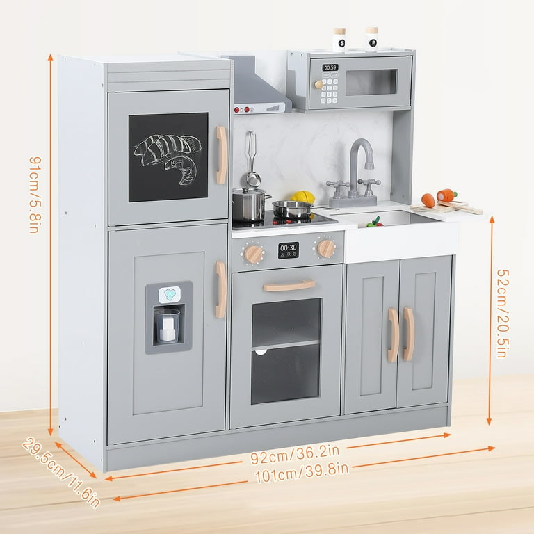 Leeten Kids Kitchen Playset for Girls Boys 3 8 Years Old Luxurious Wooden Chef Pretend Play Toy Set with 20pcs Cookware Accessories and Real Lights