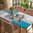 thumbnail image 3 of Blue Abstract Table Cloths for 6 Foot Rectangle Tables, Grey Geometric Oil Painting Vintage Gradient Patio Waterproof Elastic Fitted Tablecloths, Washable Rectangular Table Cover for Camping, 3 of 8