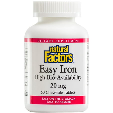 - Easy Iron 20mg, Gentle Support for Healthy Energy and Iron Levels, Easily Absorbed, Non-Constipating, Non-GMO, Vegetarian, 60 Chewable Tablets Natural Factors - Standard