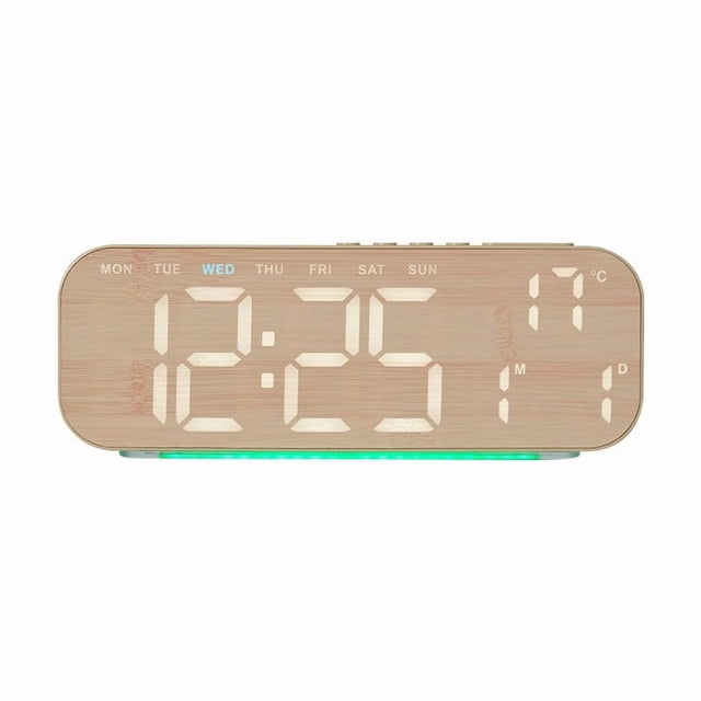 COM1950s Multifunctional Digital Alarm Clock, Large LED Display with Date & Temperature for Bedroom, Adjustable Brightness, Dual Power Source, Desk Clock with USB Charging Port